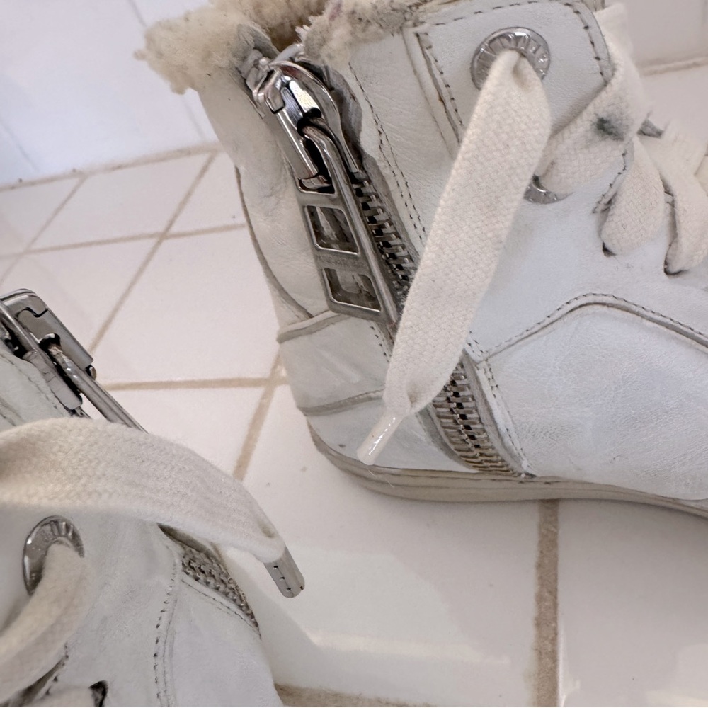 Zadig & Voltaire Flash Shearling High Top Sneakers White Leather Women Size 36 - Picture 5 of 7